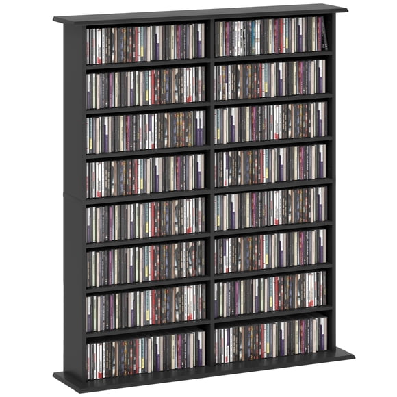 HOMCOM Media Storage Cabinet 8-Tier DVD Shelf with Adjustable Shelves Black
