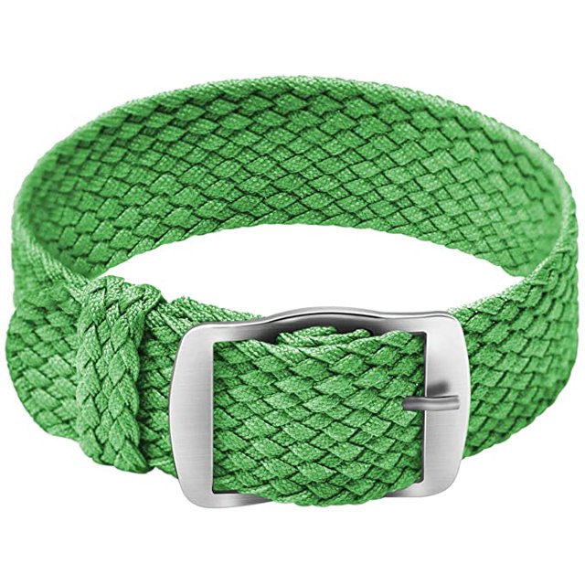 Bracelet Unisexe en Nylon Perlon avec Boucle Argentée en Acier Inoxydable, Vert, 18 mm