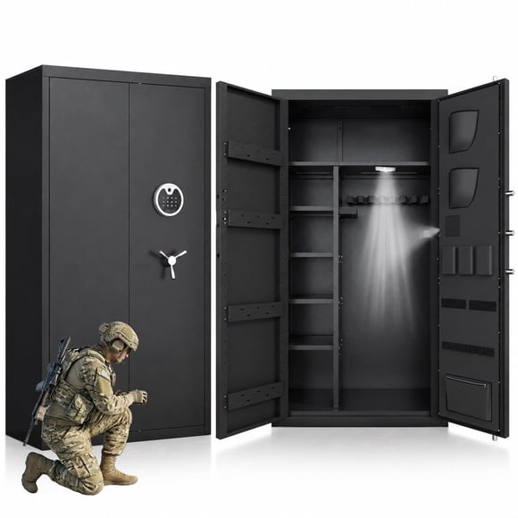 Pacriond 30-40 Shotgun Safe with Biometric Lock and Dual Alarm System, Large Gun Cabinet with Adjustable Shelves for Home Pistols, Unassembled
