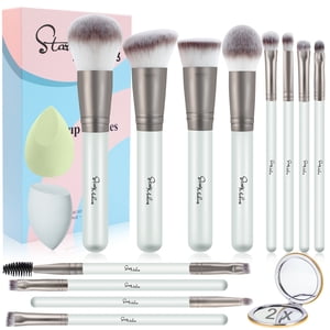 DUAIU 12-Piece Set de brosse de maquillage avec miroir & Sac de rangement Mesh - Professional Cosmetic Foundation Mélanger les pinceaux d'ombre pour le visage & Yeux (gris)