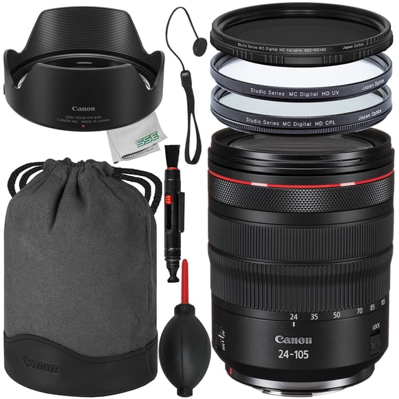 Canon RF 24-105mm f/4L IS USM (White Box) Lens with Essential Accessory Bundle: Variable Neutral Density Filter (ND2-ND400), Multi-Coated UV & CPL Filters, Universal Lens Cap Keeper & More