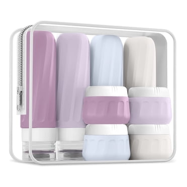 Mrsdry Travel Bottles for Toiletries (8-Pack), Travel-Size Toiletries, TSA-Approved 3-Ounce Travel-Size Containers, with Clear Travel Essentials Bag