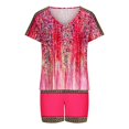 thumbnail image 4 of Mikilon Ensemble Élégant pour Femmes 2 Pcs Haut Col en V et Shorts Ensemble Mode et Confortable Manches Courtes Col en V Ensemble Haut/chemise Rouge L, 4 of 5