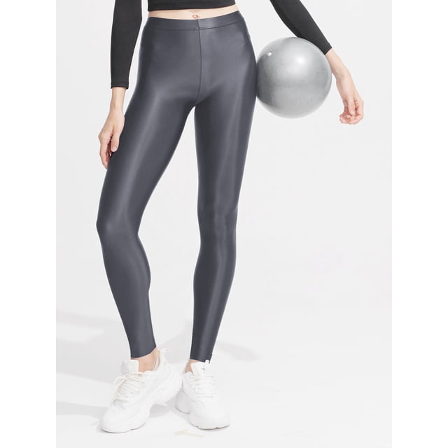 Choomomo Women's Glossy Stretch Sports Hip Hop Rave Street Modern Dancing Performance Tight Leggings Pants Grey L