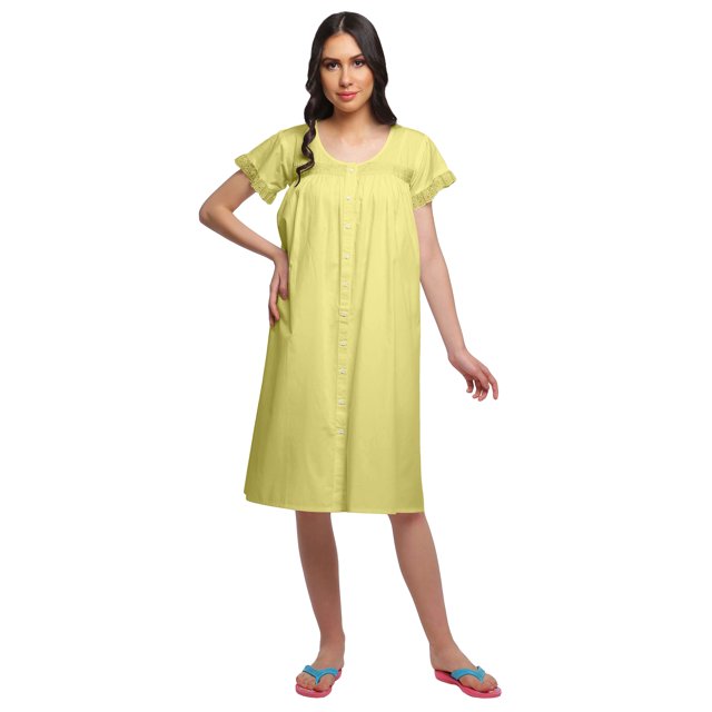 Moomaya Robe de Nuit d'Allaitement à Manches Courtes en Popeline de Coton Unie pour Femmes