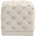 thumbnail image 1 of Meridian Furniture Stella Collection Modern | Contemporary Velvet Upholstered Ottoman / Stool with Deep Button Tufting and Solid Wood Frame, Cream, 18" W x 18" D x 17" H, 1 of 4