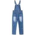 thumbnail image 2 of KIDSCOOL SPACE Girls Big Bibs Pockets Ripped Holes Washed Cotton Jeans Overalls,LightGrey,12-13 Years, 2 of 8