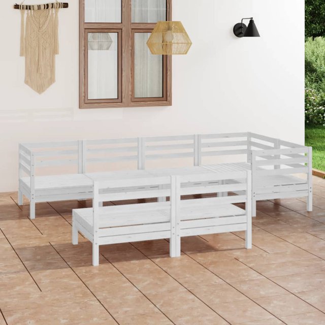 vidaXL Ensemble Salon de Jardin 7 Pièces en Pin Massif Blanc