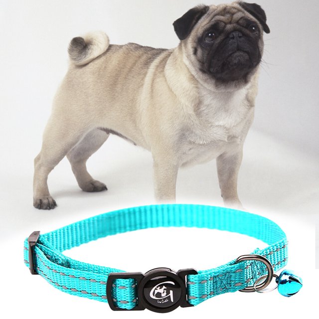 pitrice Safety Reflective Pet Collar with Bell Adjustable Animal Nylon Webbing Breakaway Necklace,Blue