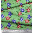 thumbnail image 2 of Soimoi Silk Fabric Leaves & Azalea Floral Print Sewing Fabric Yard 42 Inch Wide, 2 of 3