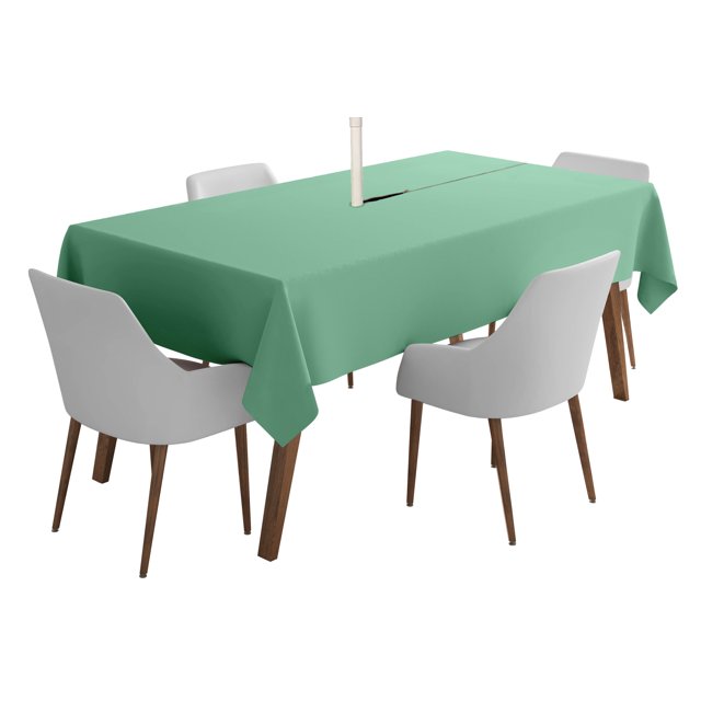 Vargottam Indoor/Outdoor Tablecloth 58" x 102" Inch Rectangular Tablecloth with Umbrella Hole & Zipper, Waterproof Patio Table Cloths, Spring/Summer Table Covers for Backyard /BBQs - Aquamarine Green
