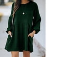 thumbnail image 1 of Jupe en Tricot Côtelé pour Femmes, Manches Lanterne, Col Rond, Robe Courte, Chandail-Over, Jupe Chandail avec Poches, Automne Hiver, Jupe du Bas, 1 of 5