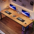 thumbnail image 2 of Fnova 78.7" Modern Computer Desk with Wood Desktop, Metal Frame Office Desk, Light Brown, 2 of 14