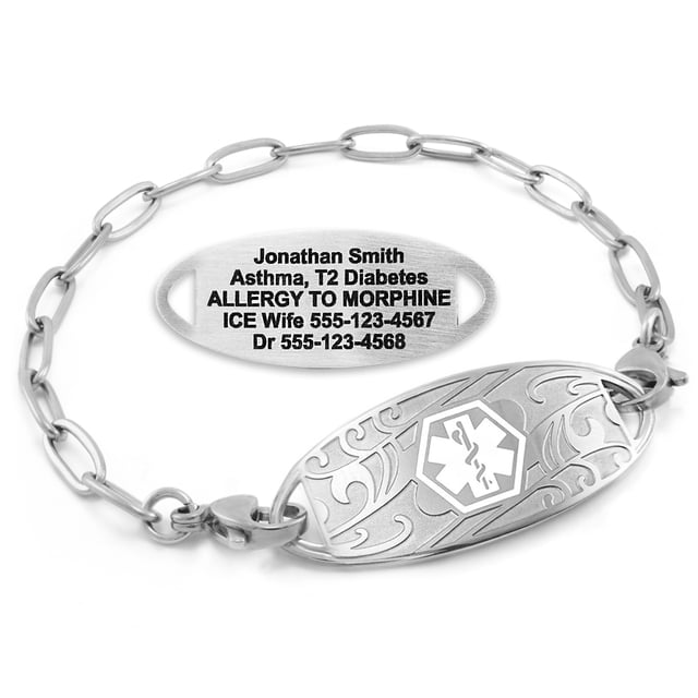 MedicEngraved Stainless Steel Custom Medical Alert Bracelet - 4mm Paperclip Link