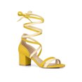 thumbnail image 1 of BLISSFUL STEP Women's Open Toe Color Block Lace Up Heel Sandals, 1 of 7