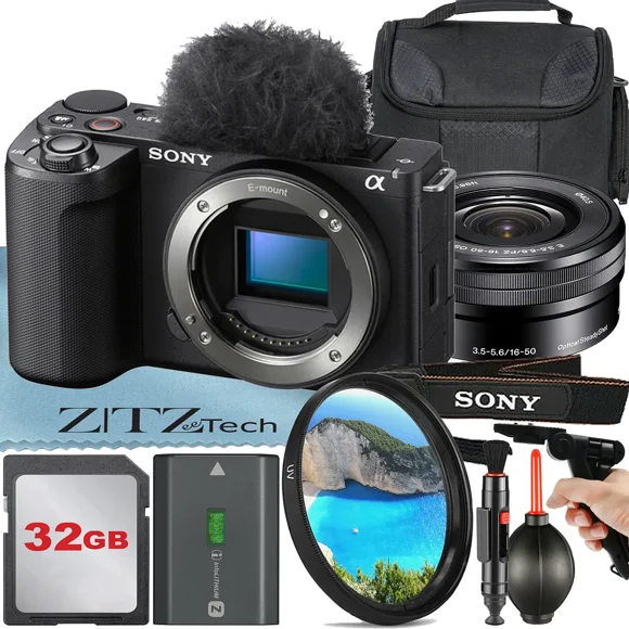 Sony ZV-E10 II Appareil Photo Sans Miroir (Noir) avec Objectif 16-50 mm + Carte 32 Go + Étui + Filtre UV + Ensemble d'Accessoires ZeeTech