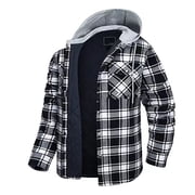 RKSTN Mens Flannel Shirt Jacket with Quilted Lined Long Sleeve Plaid Coat Winter Button Down Hooded Thick Outwear Winter with Pockets