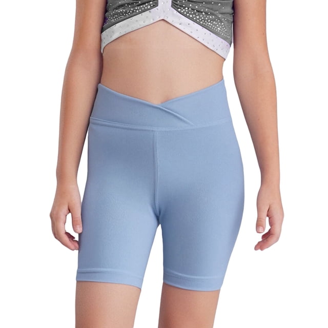 Doomiva Girls Athletic Swim Shorts Solid Color Shorts Sport Cheer Workout Running Light Blue 150