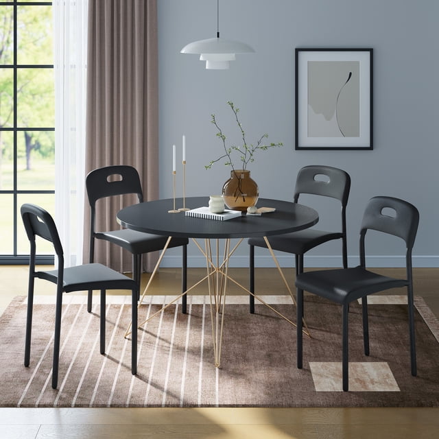 Modern Stackable Dining Chairs, Waterproof Plastic Seat with Ergonomic Back, Metal Legs, Easy Assembly, Space-Saving Kitchen Chairs for Dining Room, Indoor Outdoor Use, 45.5x40x76.5cm