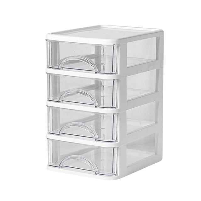 Renjiang 4 Layer Desktop Drawer Mini Plastic Containers Transparent Cosmetic Dresser Organizer for Makeup Bathroom Office Dorm Desk Countertop Storage Totes with Lids