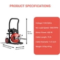 thumbnail image 4 of EDTara 75FT/100FT Electric Sewer Snake, 1/2" Auto-Feed Drain Cleaning Machine, 450W Portable Auger with 4 Cutter Attachments, 4 of 7