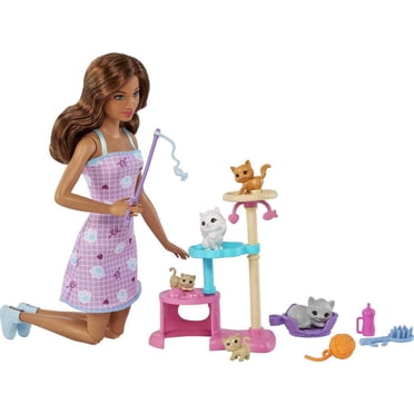 ​Barbie Kitty Condo Doll and Pets Playset with Barbie Doll (Brunette), 1 Cat, 4 Kittens, Cat Tree & Accessories
