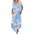 thumbnail image 2 of Robes pour Femmes 2024 Été Surdimensionnées Aguichant Imprimées Amples Fendues à Manches Courtes à Col en V Robes avec Poches Rabais de 50 % Liquidation!, 2 of 9