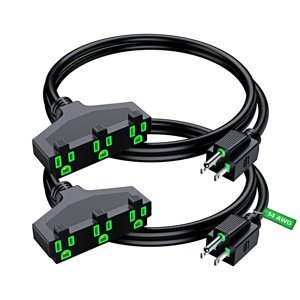 Extension Cord 2 Feet, SJTW Extension Cord with Multiple Outlets, 14 Gauge (Black, 2 Pack) ETL Listed