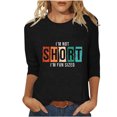 thumbnail image 2 of Chemises pour Femmes Habillées Décontractées, Chemises à Manches 3/4 pour Femmes, Tuniques à Manches Courtes Grande Taille pour Femmes, T-shirt à Manches 3/4 à Col Rond Imprimé Lettres Mode Décontractée pour Femmes, 2 of 5