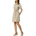 thumbnail image 4 of INSPIRE CHIC Robe Chemise Boutonnée à Col pour Femme à Manches Courtes Style Safari avec Poches et Ceinture Beige m, 4 of 5