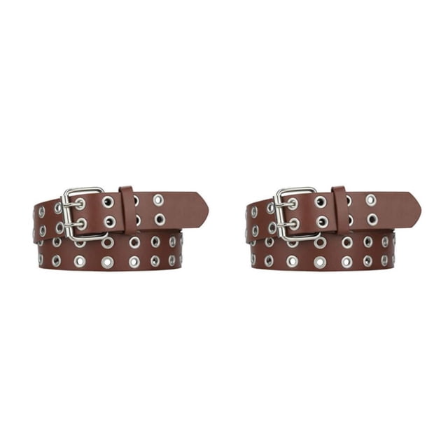 Langgg Ceinture Punk Boucle All Trend All Match pour Jeans Femmes Ceinture Intemporelle Résistante à l'Usure Épingle Café 110cm 2Set