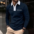 thumbnail image 1 of RXIRUCGD Men Solid Color Pocket Long Sleeves Flip Collar Fashion Golf Ball Shirt Tops, Navy, Size: L, 1 of 6