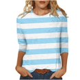 thumbnail image 1 of Meichang T-Shirts à Manches 3/4 Grande Taille pour Femmes, Décontractés, à Imprimé Rayé, Col Ras du Cou, Hauts Légers, Doux et Extensibles, Manches Trois Quarts, Chemise, P-4TG, 1 of 5