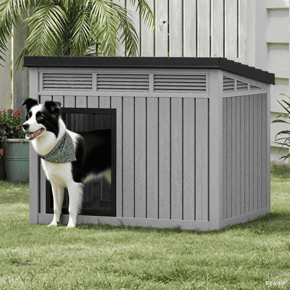 FICARTS  Dog House for Both Indoor and Outdoor with Weatherproof Roof Removable Floors for Medium to Large Dogs Interior Space (Gray, Medium(31.9"D x 24.8"W x 24.1"H))
