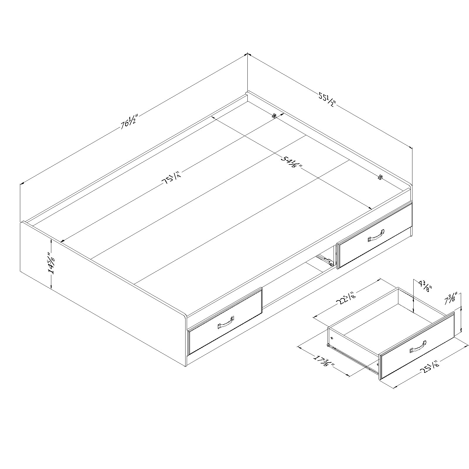 South Shore Ulysses Full Mates Platform Storage Bed with 3 Drawers, in Blueberry