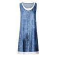 thumbnail image 3 of Pisexur Robe en Denim Aguichant pour Femme Sans Manches à Col en V, Robe Midi à Fleurs, Décontractée, Fente Latérale, Robe-Chemise en Jean, 3 of 4