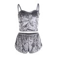 thumbnail image 3 of Women 2PCS Lingerie Set Slim Solid Sling Crop Top Short Elastic Band Pants, 3 of 9