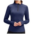 thumbnail image 1 of CEHVOM Femmes à Manches Longues Couleur Unie Fermeture Éclair Col Rabat Sport Tops Chemisier Dégagement, 1 of 8