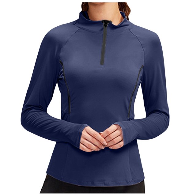 CEHVOM Femmes à Manches Longues Couleur Unie Fermeture Éclair Col Rabat Sport Tops Chemisier Dégagement