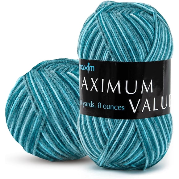 Mary Maxim Maximum Value Teal Yarn for Crocheting, Knitting 474 Yds, Teal Ombre