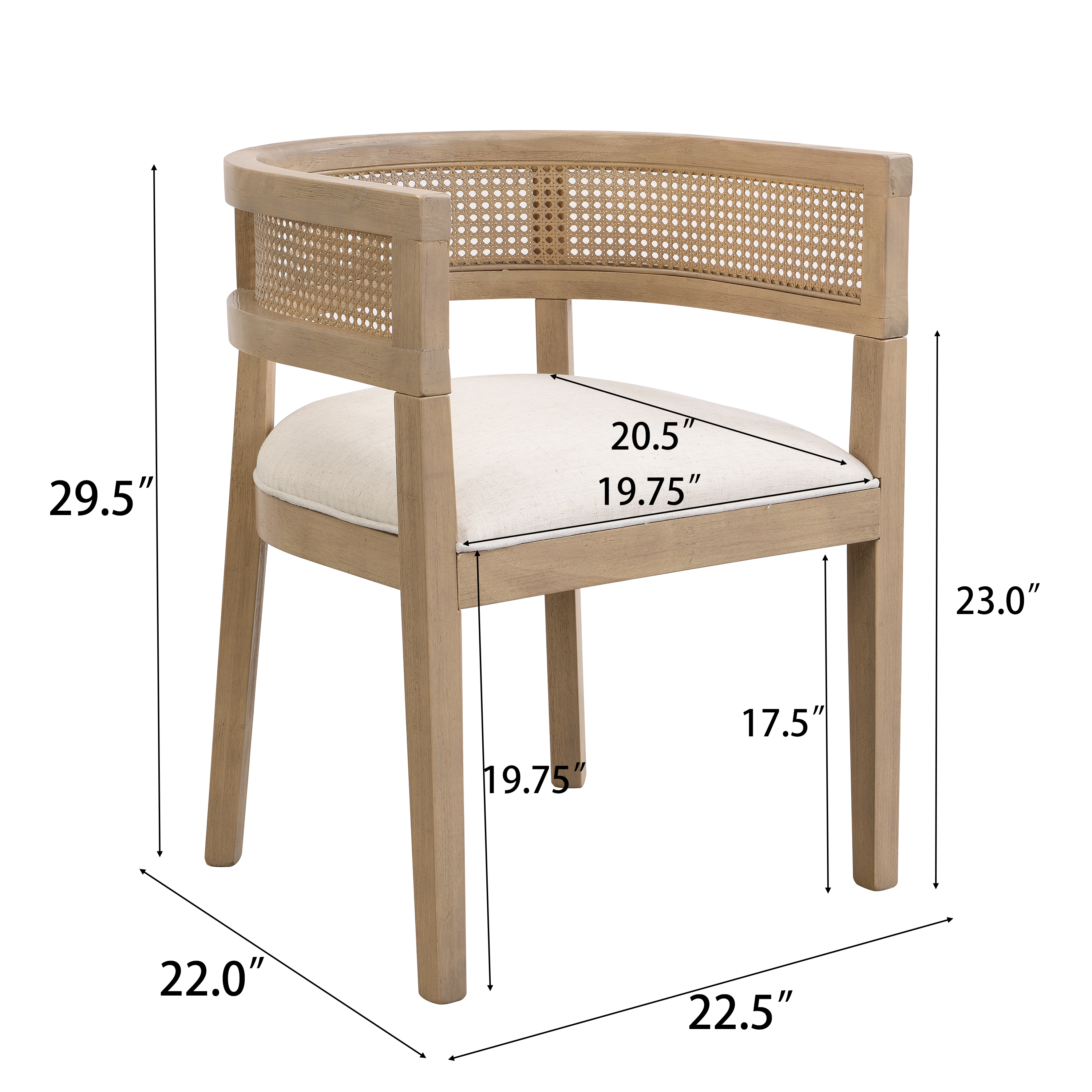 Ensemble de 2 chaises de salle à manger Noble House, dossier rond en rotin, beige et naturel Frêne