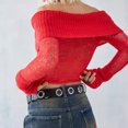 thumbnail image 4 of Fortune Women Off Shoulder Sweater Mesh Knit Cropped Pullover Solid Color Long Sleeve Slim Fit Crop Top, 4 of 6