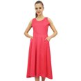 thumbnail image 1 of Bimba Robe en Rayonne de Designer pour Femme avec Poches, Maxi Unie Couleur Pêche avec Foulard - 20, 1 of 6