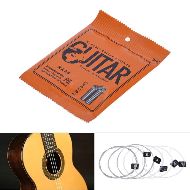 Orphee NX35 Nylon Classical Guitar Strings 6pcs Full Set Replacement .028-.045 Nylon Core Silver Jacketed Wire Hard Tension