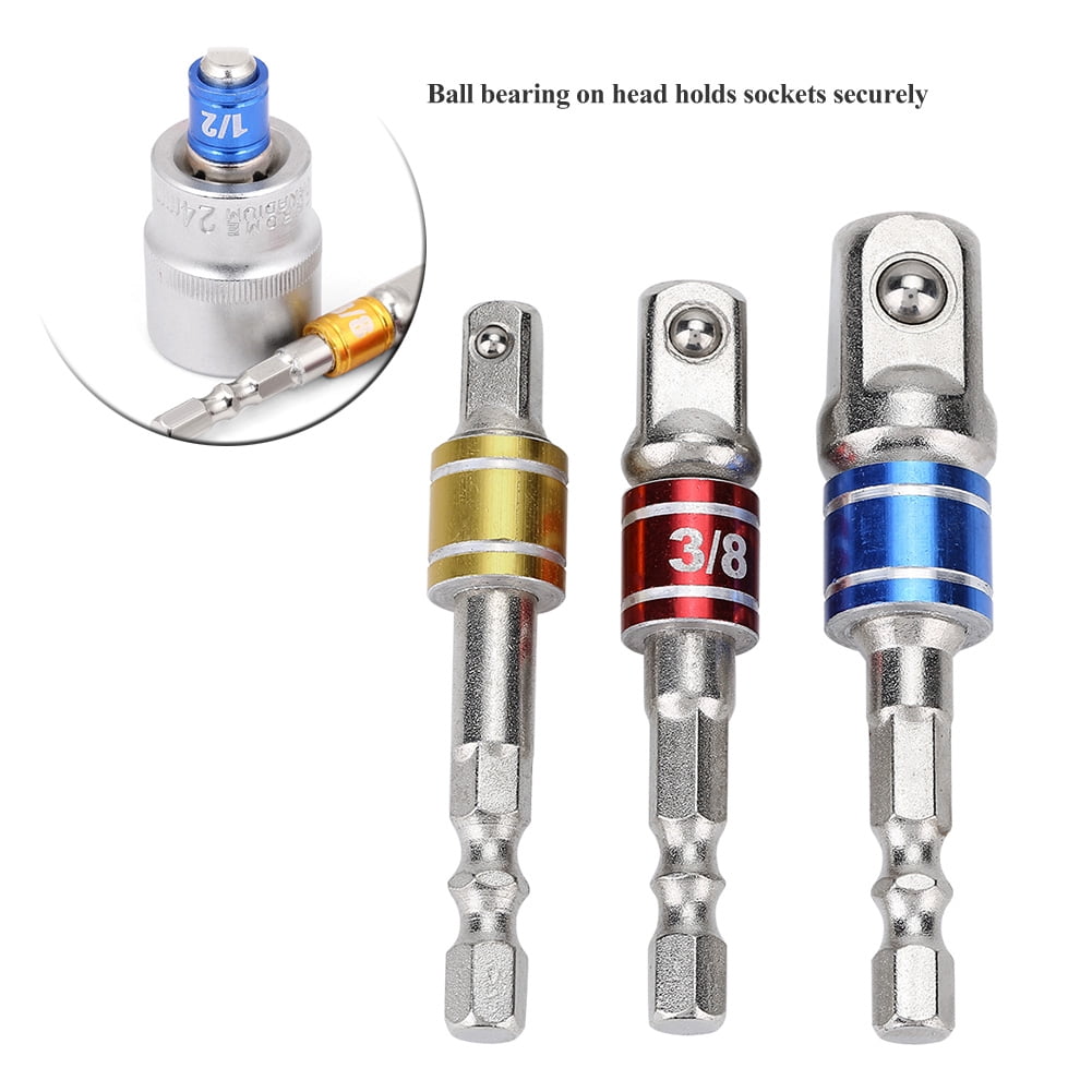 Nikou Extension Bars - 3Pcs Hex Shank Square Nut Driver Power Drill Bit Extension Socket Adapter Set for Cordless Drill with Color Coded Ring 1/4in 3/8in 1/2in Screwdriver Tools
