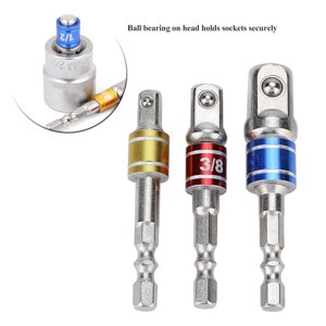 Nikou Extension Bars - 3Pcs Hex Shank Square Nut Driver Power Drill Bit Extension Socket Adapter Set for Cordless Drill with Color Coded Ring 1/4in 3/8in 1/2in Screwdriver Tools
