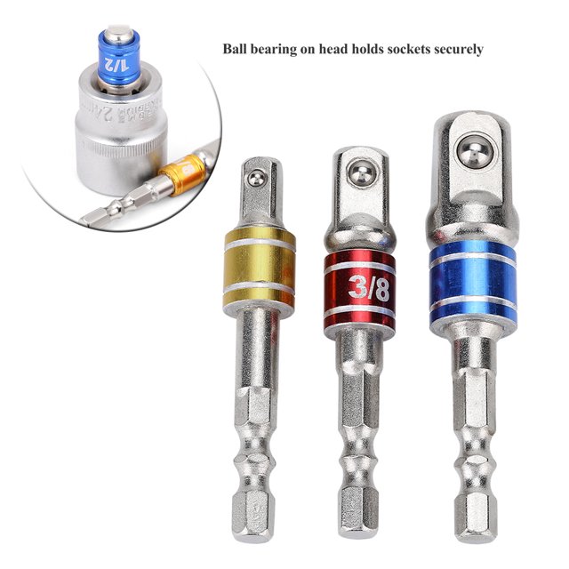 Nikou Barres d'extension - 3Pcs Adaptateur de socket d'extension de bit de drill de puissance pour perceuse sans fil avec anneau codé en couleur 1/4in 3/8in 1/2in Outils à tournevis
