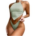 thumbnail image 1 of Women Solid Color Bellyband Bikini Two Piece Set Bra Swimwear Beachwear, 1 of 6