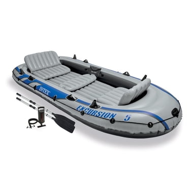 Intex Excursion Ensemble de Rame Gonflable pour 5 Personnes, Bateau de Pêche en Rivière et Radeau