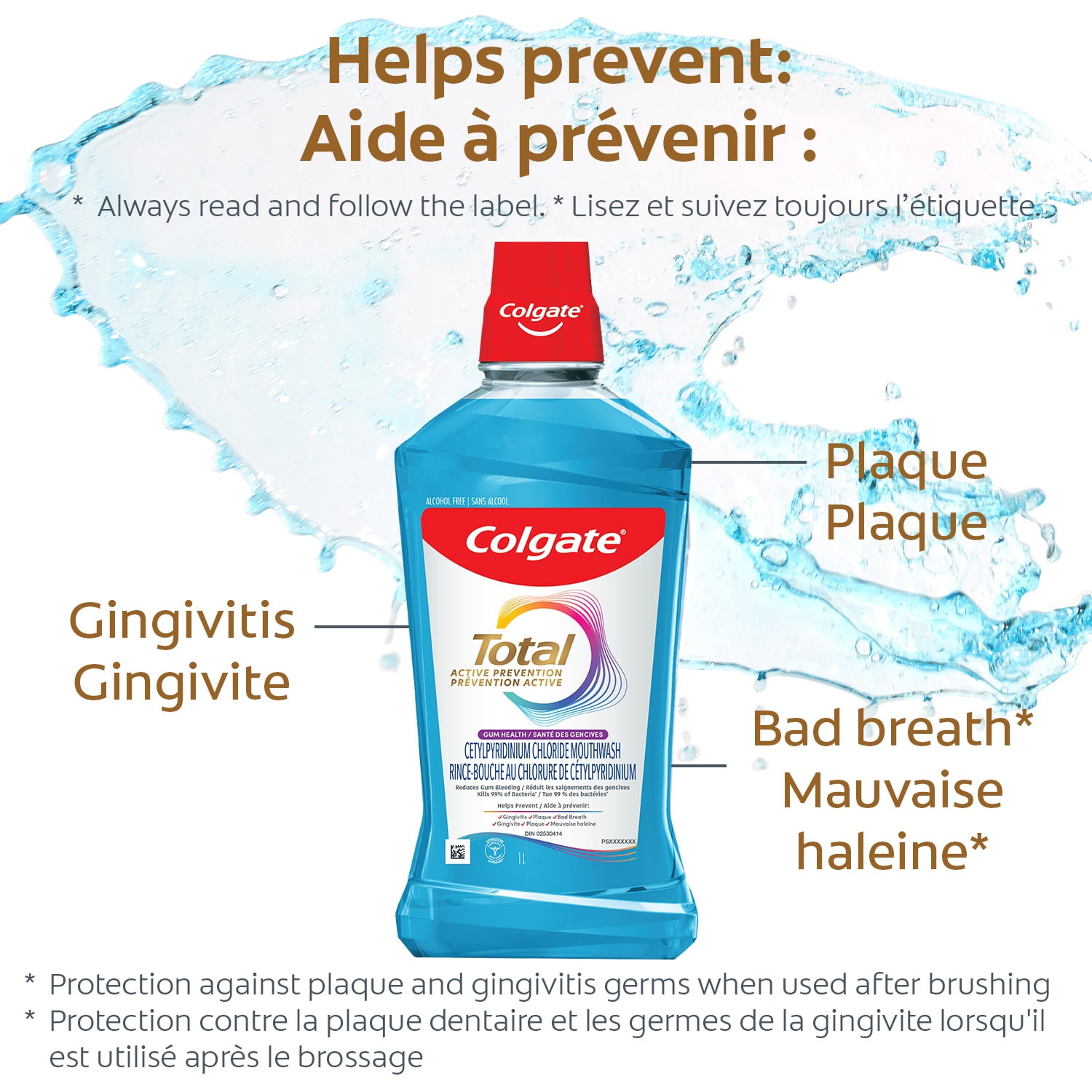 Rince-bouche Colgate Total Gencives saines sans alcool, menthe, 1 l